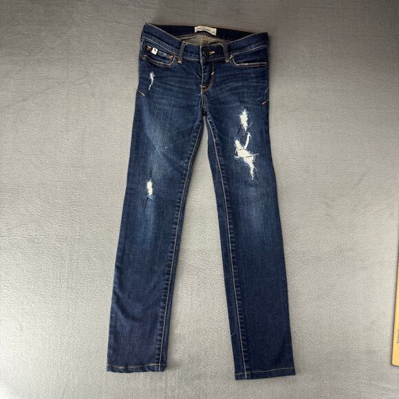Abercrombie & Fitch A&F Skinny Jeans Distressed Dark Wash Stretch Girls 12 x 23 - Picture 1 of 12
